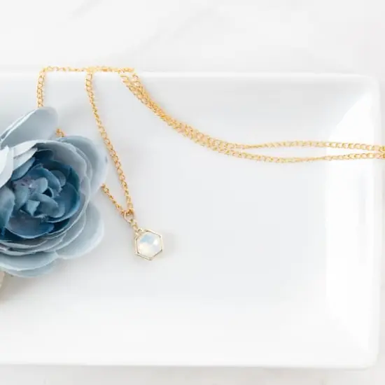 14K Gold Plated White Opal Austrian Crystal Hexagon Charm by Bead Landing&trade; {5}