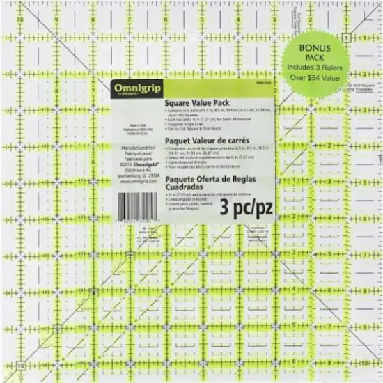 Omnigrip&reg; by Omnigrid&reg; Non-Slip Square Quilting Rulers Combo Pack {3}