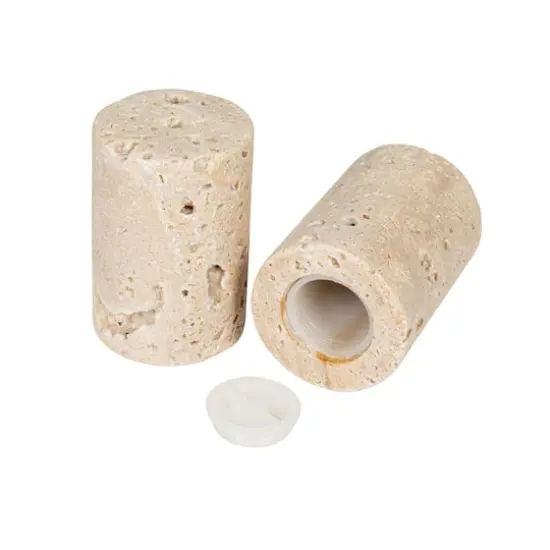 Hello Honey® Natural Round Travertine Salt & Pepper Shaker Set {4}