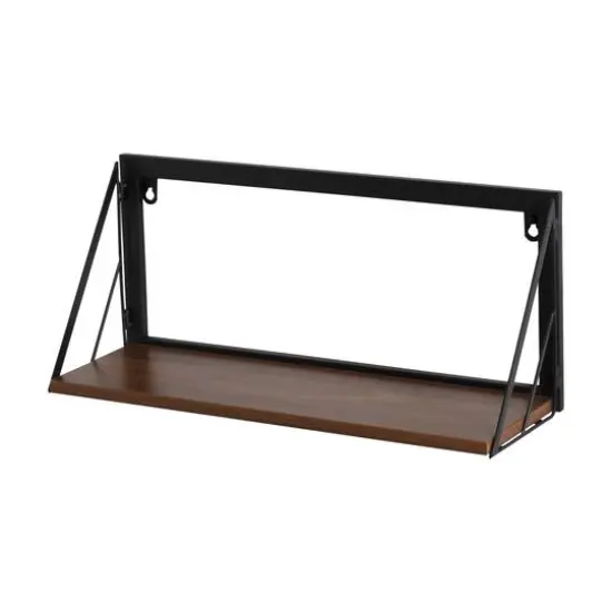 Honey Can Do Small Walnut Mid Century Modern Wall Mounted Shelf {3}