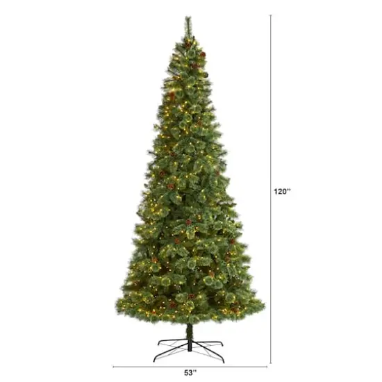 10ft. Pre-Lit White Mountain Pine & Pinecones Artificial Christmas Tree with Clear LED Lights {5}