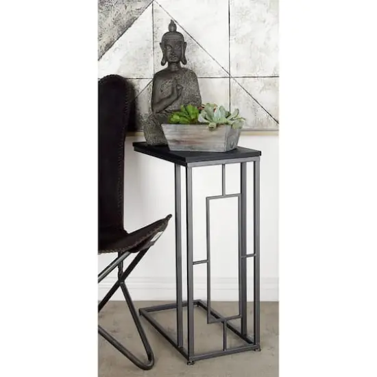 26" Gray Iron & Wood Contemporary Accent Table {3}