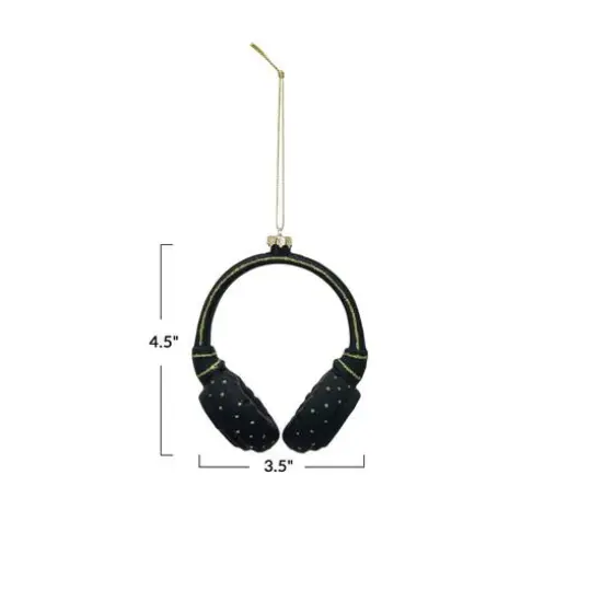 Hello Honey&reg; 4.5" Black Headphones Glass & Resin Ornament with Glitter {4}