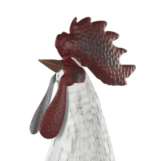 17.5" White Metal Rooster Garden Sculpture {4}