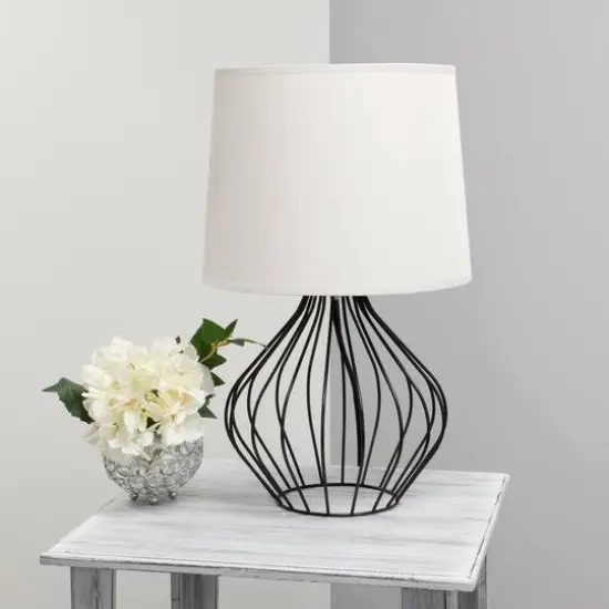 Simple Designs 19.7" Geometrically Wired Table Lamp Black with White Shade {5}