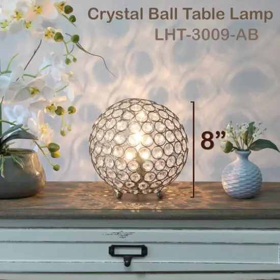 Lalia Home 8" Antique Brass Elipse Crystal Glam Orb Table Lamp {5}