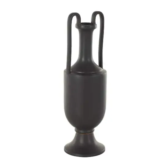 20.25" Black Ceramic Fluted Urn Shaped Vase with Arch Handles {3}