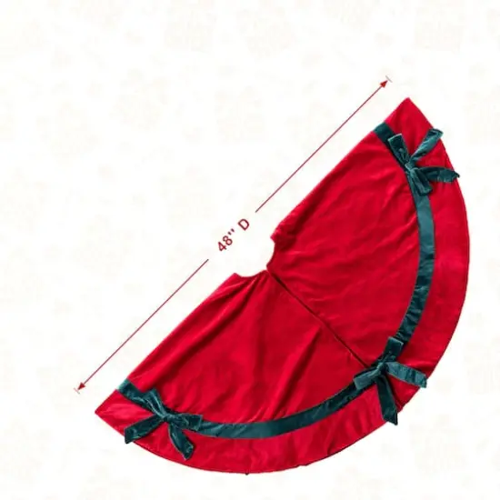 Glitzhome&reg; 48"D Red Velvet Christmas Tree Skirt with Bows {9}