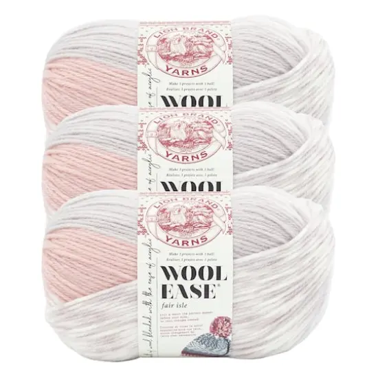 3 Pack Lion Brand&reg; Wool Ease&reg; Fair Isle Yarn Pink and Mushroom {1}