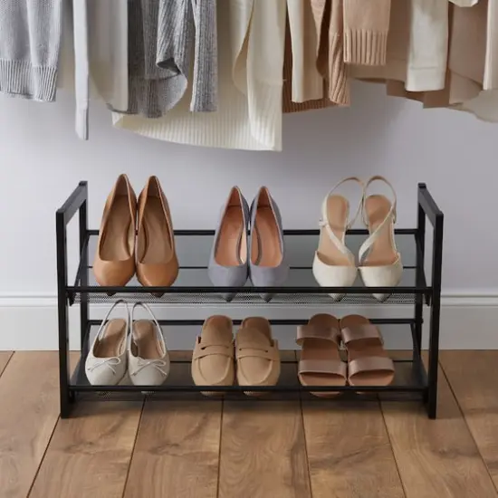 Organize It All 30" Black 2 Tier Adjustable Mesh Shoe Rack {4}