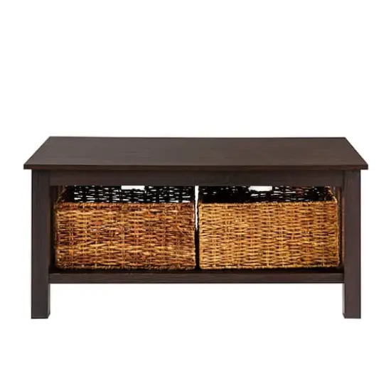 Walker Edison 40" Espresso Mission Storage Coffee Table with Baskets {4}