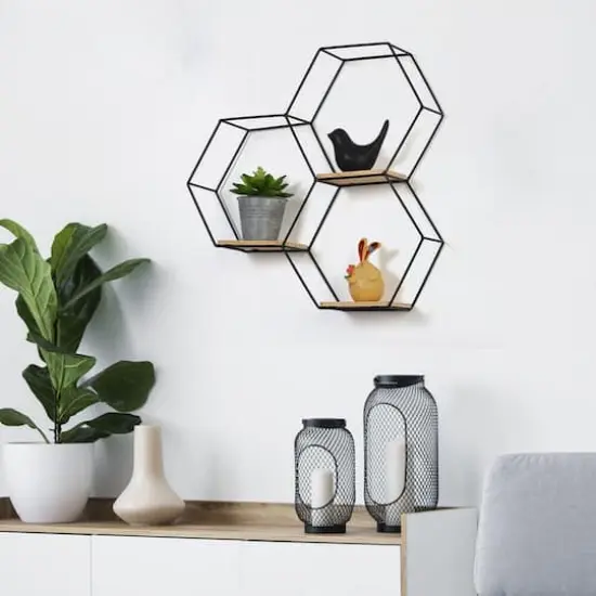Nex&trade; Black Metal Modern Floating Hexagonal Shelf {4}