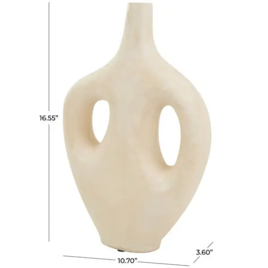 17" Beige Paper Mache Abstract Double Handle Vase {11}