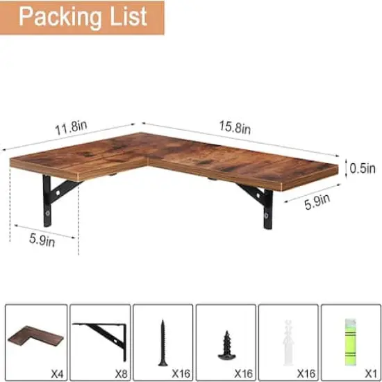 Brown Wood Wall Mounted Corner Floating Shelf Set {3}
