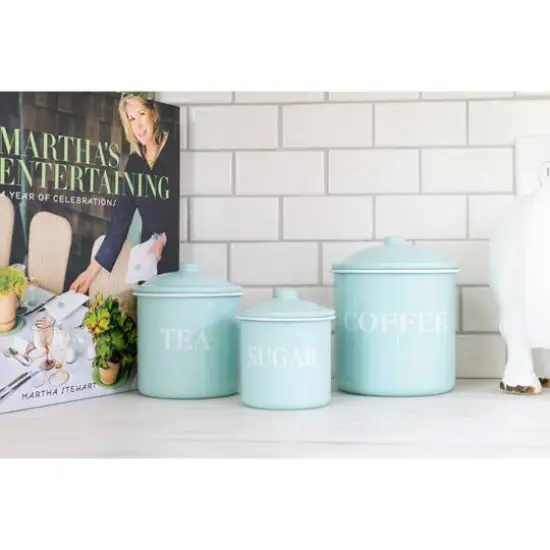 Hello Honey® Metal Coffee, Tea & Sugar Containers Set Light Blue {3}