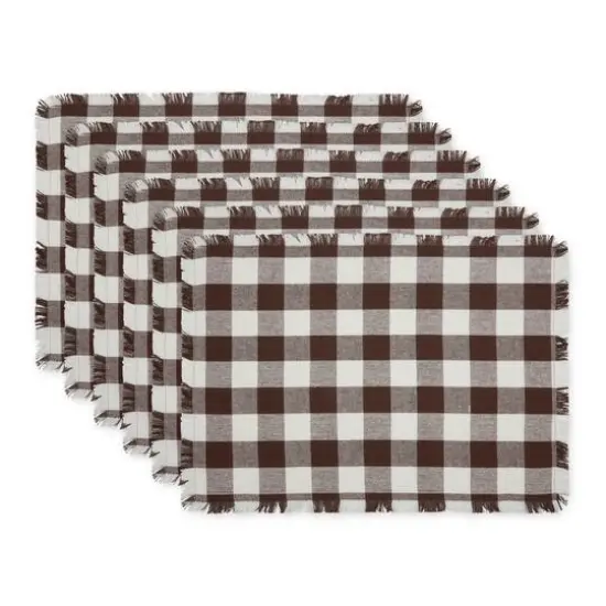 DII&reg; Heavyweight Check Fringed Cotton Placemats, 6ct. Mineral {2}