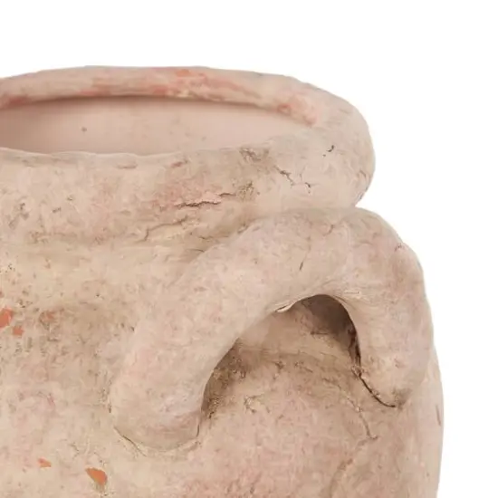8.25" Pink Ceramic Antique Style Distressed Decorative Vase with Handles {7}