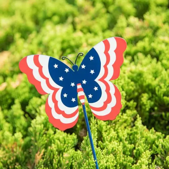 Glitzhome&reg; 24" Patriotic Butterfly Yard Stake Set {5}
