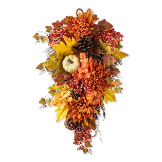 Glitzhome&reg; 27" Fall Dahlia, Pumpkin, Leaf & Berry Swag {1}