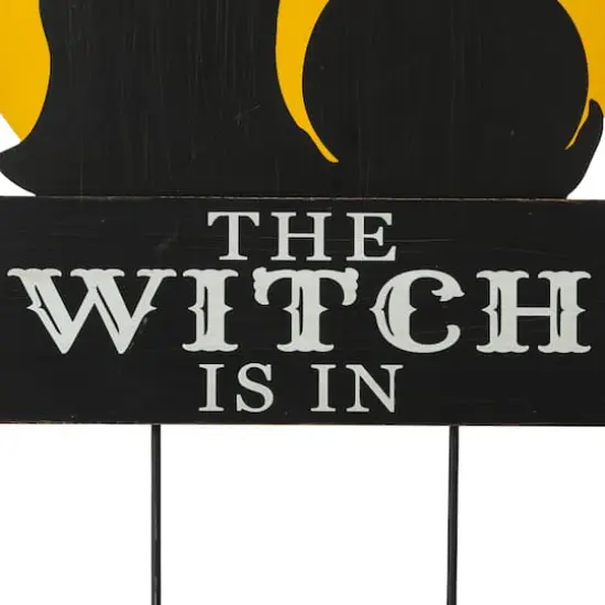 Glitzhome&reg; 30" Black & Orange The Witch Is In Halloween Yard Stake {7}