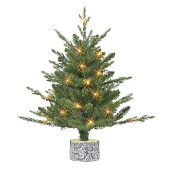 2ft. Pre-Lit Artificial Christmas Tree in Stump Planter, Warm White LED Lights {1}