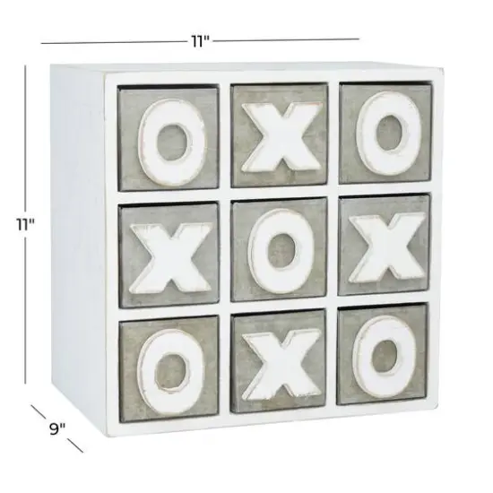White Wood Traditional Tic Tac Toe Cabinet, 11" x 11" x 9" {7}
