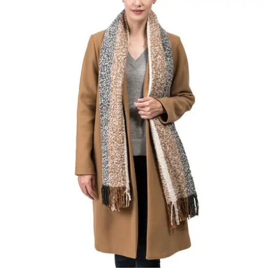 Glitzhome&reg; 70" Tan, White & Gray Scarf with Tassels {5}