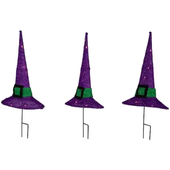 14" LED Lighted Purple Witches Hat Outdoor Halloween Pathway Markers, 3ct. {4}