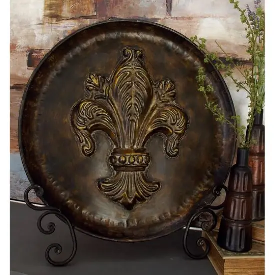 25" Traditional Decorative Iron Fleur de Lis Plate with Stand {11}