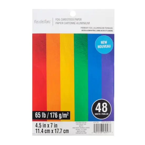 Primary Foil Cardstock Paper Value Pack by Recollections&trade;, 4.5" x 7" {1}