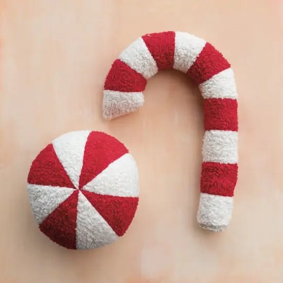 Hello Honey® 10" Red & White Peppermint Candy Sherpa Orb Throw Pillow {3}