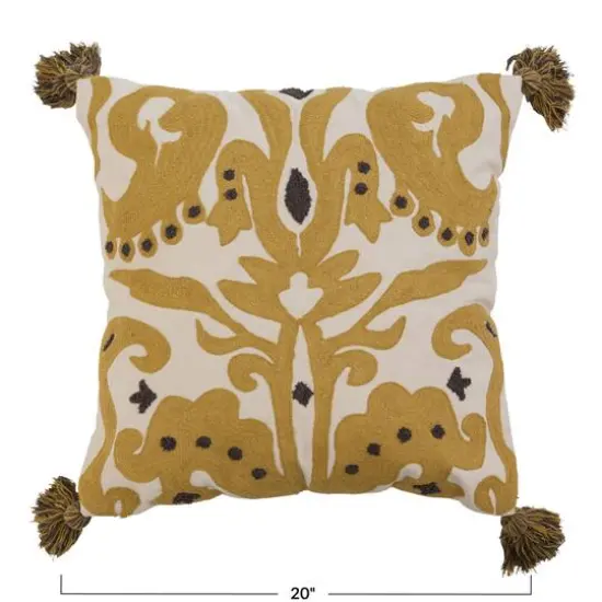 Hello Honey&reg; Cream & Mustard Embroidered Pillow Cover with Tassels {4}