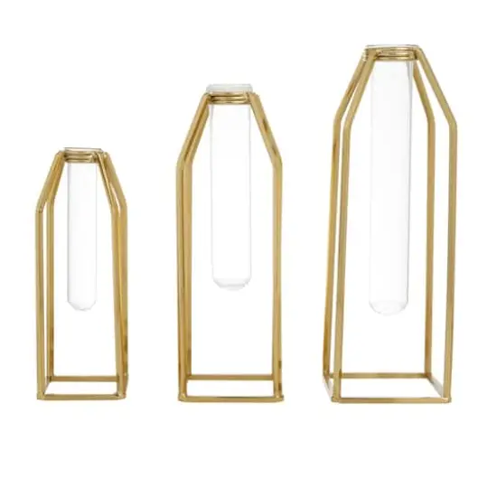 CosmoLiving by Cosmopolitan Set of 3 Gold Stainless Steel Glam Vase, 13" x 5" x 5" {1}