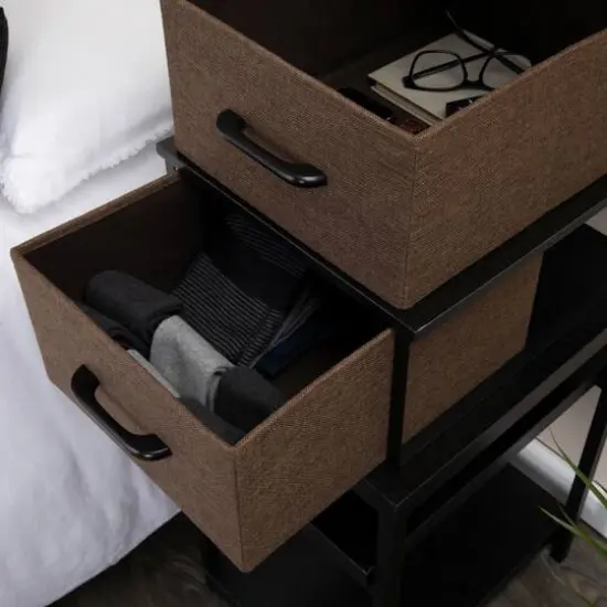 Household Essentials Stacking Storage Boxes Set Black Oak {7}