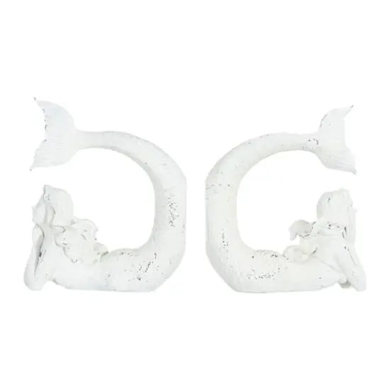 Hello Honey&reg; Distressed White Stone Mermaid Bookends Set {1}