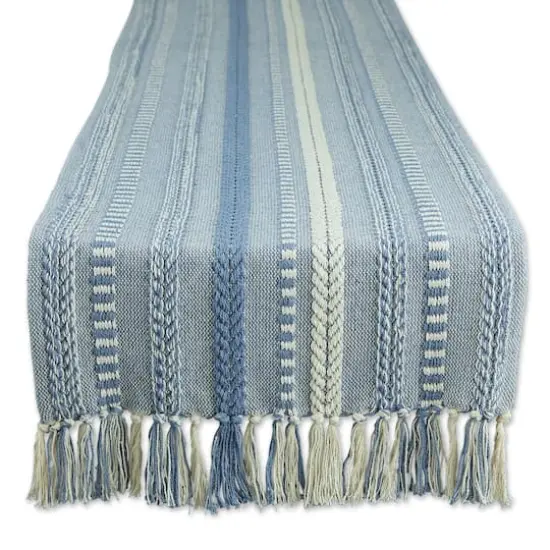 DII&reg; 108" Braided Stripe Table Runner Stonewash Blue {1}