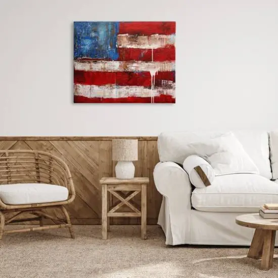 Stupell Industries Rustic United States Flag with Distressed Paint Drip Canvas Wall Art {3}