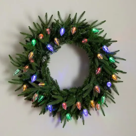 24in. Pre-Lit Artificial Luxembourg Pine Christmas Wreath with 35 Multicolored Traditional Bulb LED Lights {8}