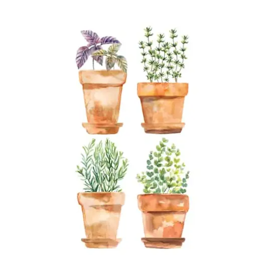 RoomMates Brown & Green Watercolor Potted Herbs Wall Decals {5}