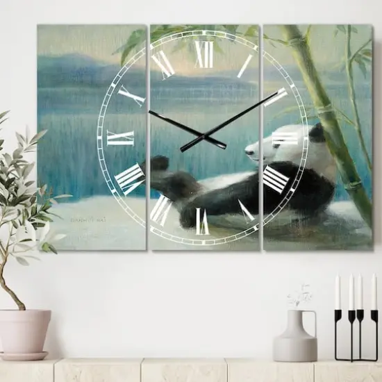 Designart Panda After A Long Day Farmhouse 3 Panel Wall Clock {3}