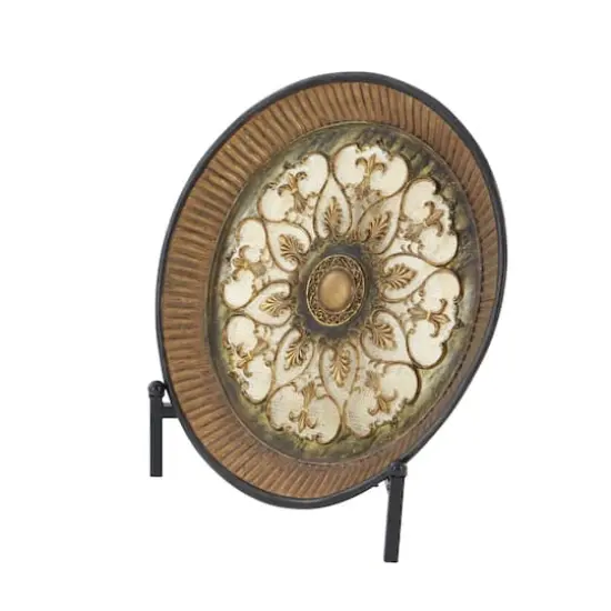 16" Gold Polystone Traditional Decorative Plate with Stand {5}