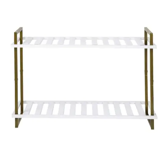 Honey Can Do Olive & White 2-Tier Tubular Shoe Rack {9}