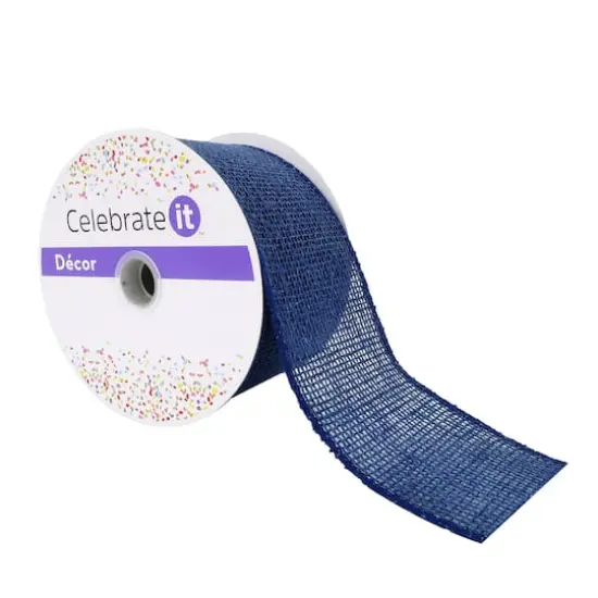 2.5" x 25ft. Faux Linen Wired Ribbon by Celebrate It&reg; Navy {1}