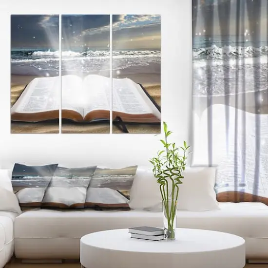 Designart - Jesus Bible at beach - Religious Art on Wrapped Canvas set {3}