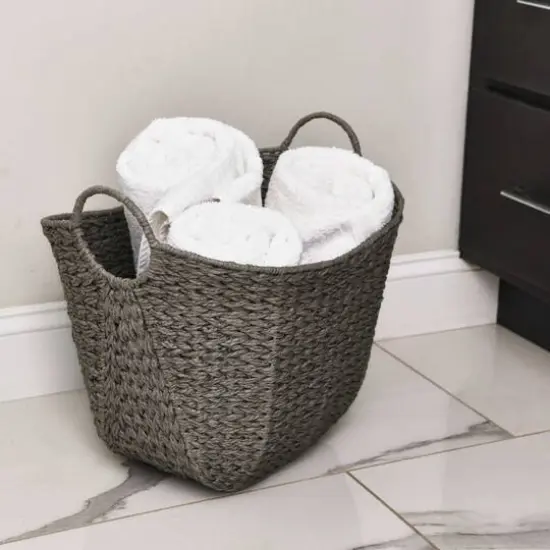 Household Essentials 17.5" Woven Paper Rope Basket with Handles Gray {3}