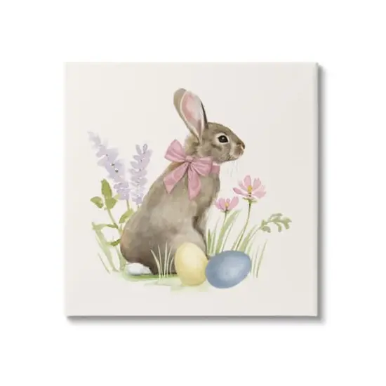 Stupell Industries Easter Bunny Rabbit Bow Spring Flowers & Eggs Canvas Wall Art {1}