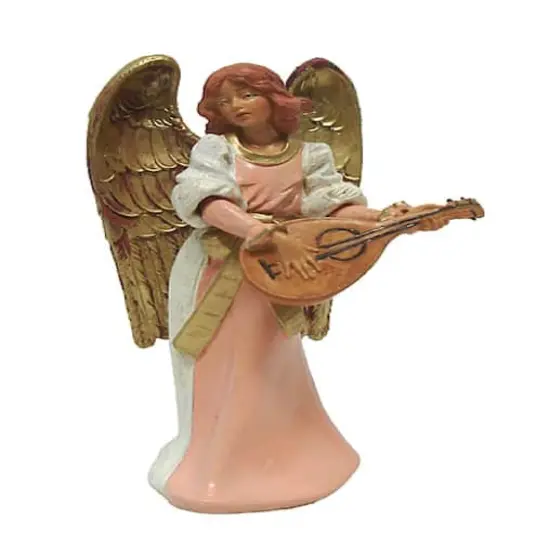 6" Golden & Pink Eva Angel with Mandolin Nativity Figurine {1}