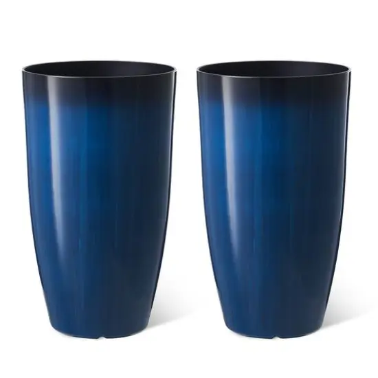 Glitzhome® 23.5" Gradient Cobalt Blue Faux Ceramic Tall Plastic Planters, 2ct. {1}