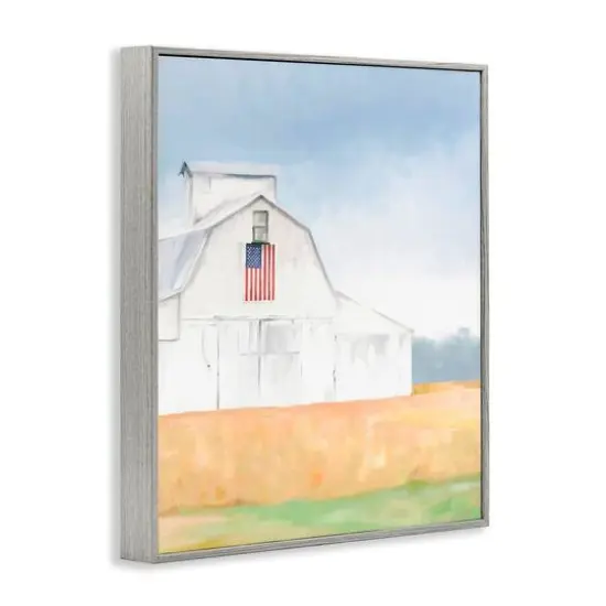 Stupell Industries American Flag White Country Barn Rural Scenery Framed Giclee Art Gray {4}