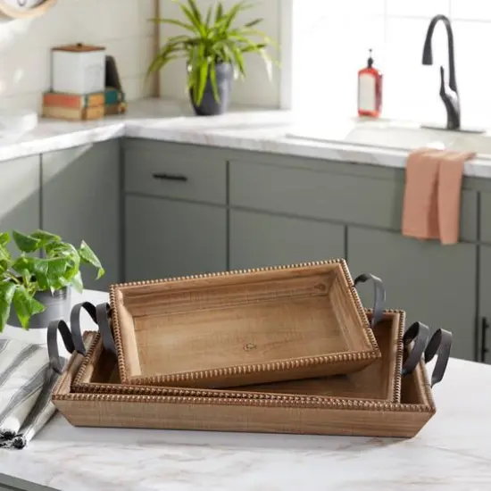 Brown Wood Coastal Style Tray Set {8}